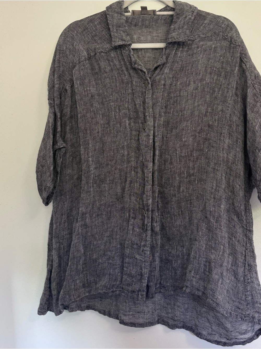 Flax grey linen button up collared shirt - Picture 3 of 8